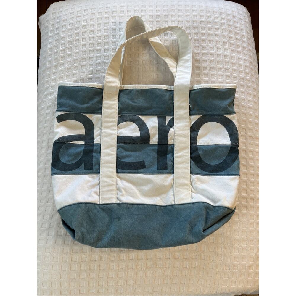 Vintage Aeropostale Y2k canvas tote beach bag White Stripe Overnight Bag